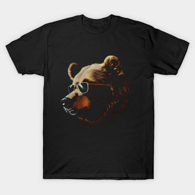 Sunny Bear Wearing Sunglasses Portrait T-Shirt by TruckerJunk